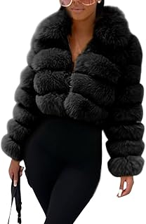 Women's Fluffy Faux Fur Cropped Puffer Jacket