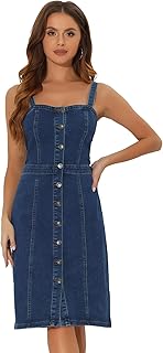 Allegra K Sleeveless Sweetheart Neck Denim Dress