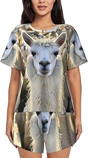 Cute Llama Print Short Sleeve Pajama Set for Women