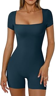 AUTOMET Women's Square Neck Bodycon Unitard Jumpsuit