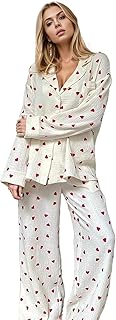 JATEFT Women's Cotton Heart Print Pajama Set, Red (