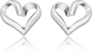 AeraVida 925 Sterling Silver Open Heart Stud Earrings