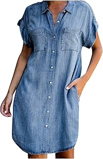 Denim Midi Slip Dress with Sleeves