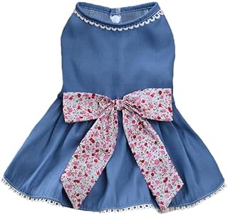 Small Dog Denim Blue Dress with Bow-Knot