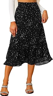 Allegra K Women's Printed Ruffle Hem Midi Skirt