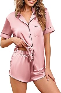 Ekouaer Women's Satin Silk Short Sleeve Pajama Set