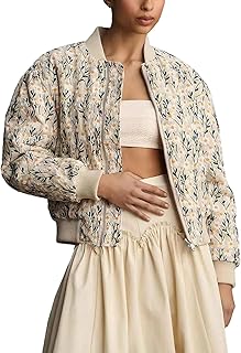 Shiyifa Women's Embroidered Daisy Bomber Jacket