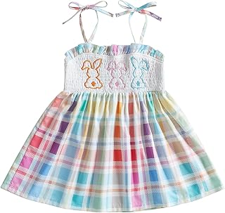Toddler Smocked Easter Dress Girls Bunny Embroidery Outfit