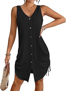 Bsubseach Women's V Neck Sleeveless Beach Dress