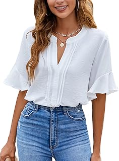 BMJL Women's White Chiffon Ruffle Trim Blouse