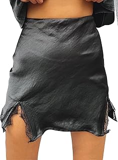 LYANER Women's Satin Lace Trim Mini Skirt