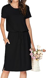Simier Fariry Women's Midi Dress with Pockets, A-Black