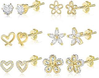 ALEXCRAFT Small Gold Stud Earrings 6 Pairs Cute Stud E