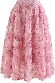 CHICWISH Women's 3D Posy Mesh Midi Skirt