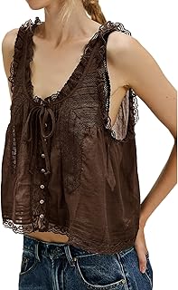 Lace Trim Tie Front Crop Cami Shirt