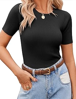 Zeagoo Women's Short Sleeve Ribbed Knit Tee Tops