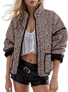 Yimoon Women's Vintage Floral Print Cropped Puffer Jacket